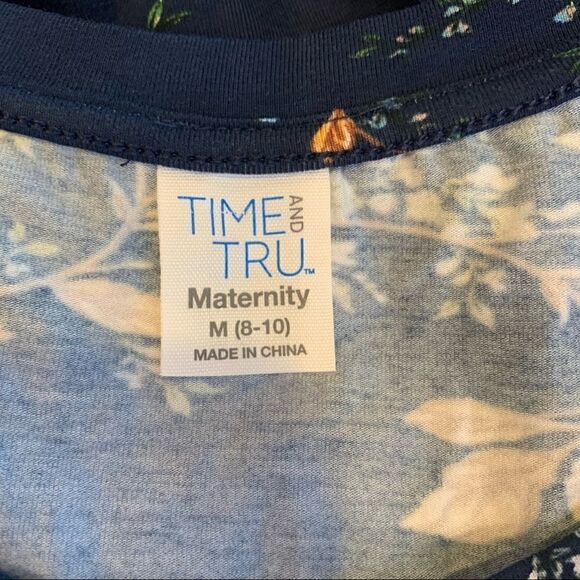 Time And Tru Women's Navy Blue Floral Print Semi-Fitted Maternity Dress Size M - Picture 10 of 12